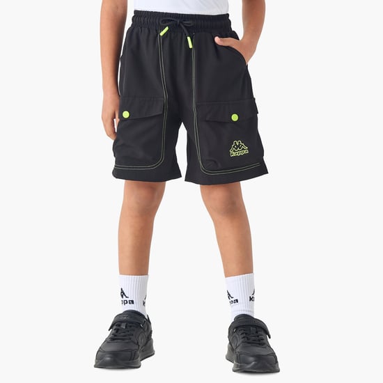 Kappa Logo Print Shorts with Drawstring Closure and Pockets