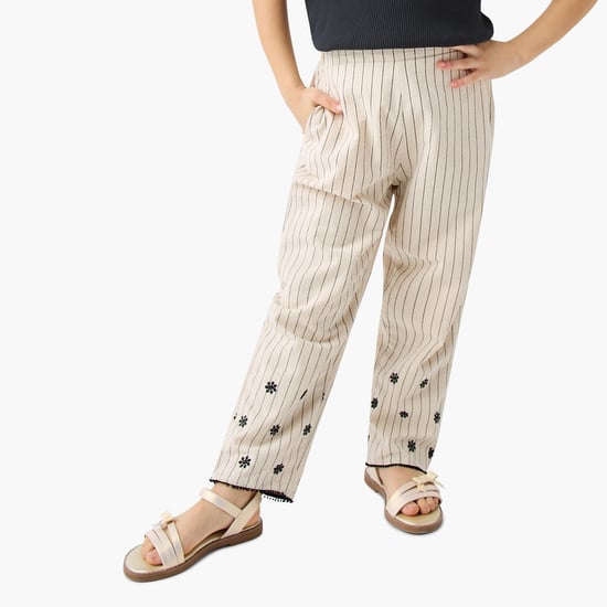 Juniors Embroidered Pants with Elasticated Waistband
