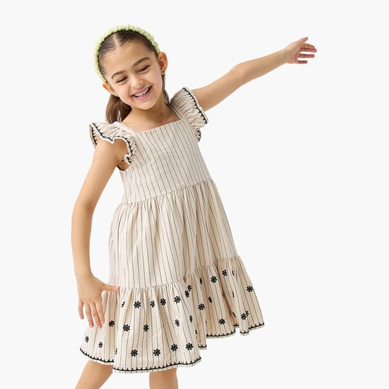 Juniors Eligo Embroidered A-line Dress with Ruffle Sleeves and Flounce Hem