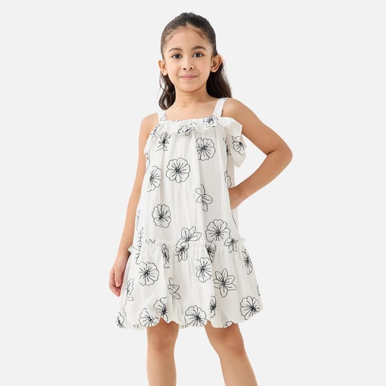 Juniors Eligo All-Over Floral Embroidered Balloon Dress with Ruffles