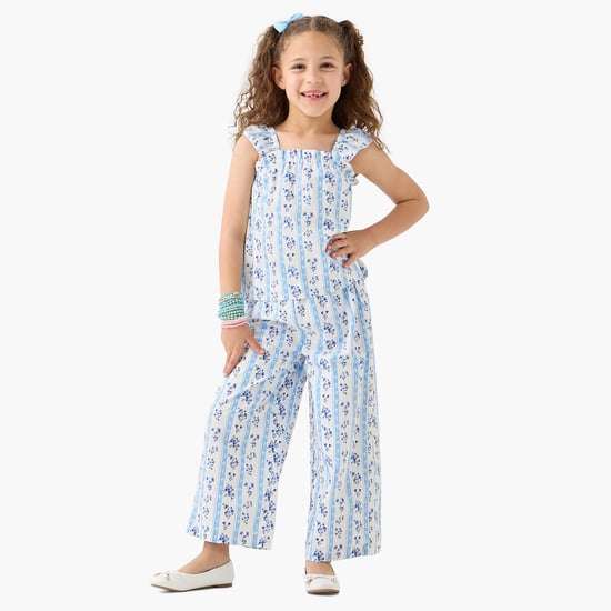 Juniors Floral Print Sleeveless Top and Pant Set
