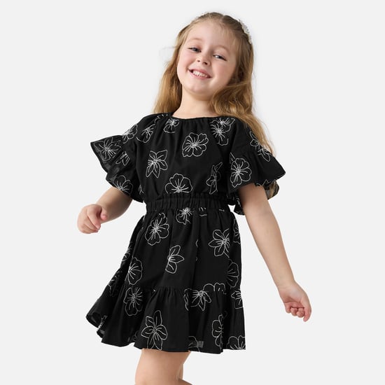 Juniors Floral Embroidered Top and Skirt Set