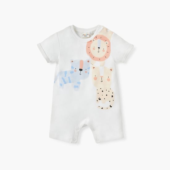 Juniors Animal Print Romper with Button Closure