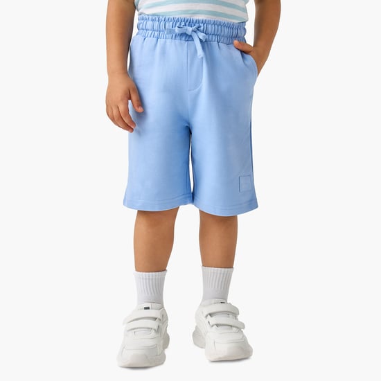 Juniors Typographic Applique Shorts with Drawstring Closure