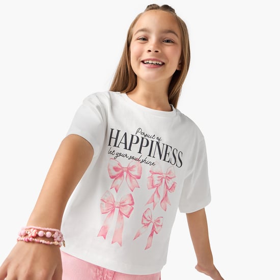 Juniors Graphic Print Boxy T-shirt with Short Sleeves