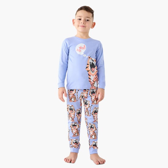 Juniors Tiger Print Long Sleeve T-shirt and Pyjama Set