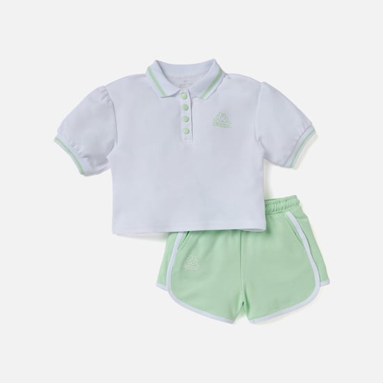 Kappa Logo Print Polo T-shirt and Shorts Set