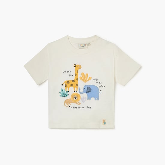 Juniors Animal Embroicered Crew Neck T-shirt with Short Sleeves