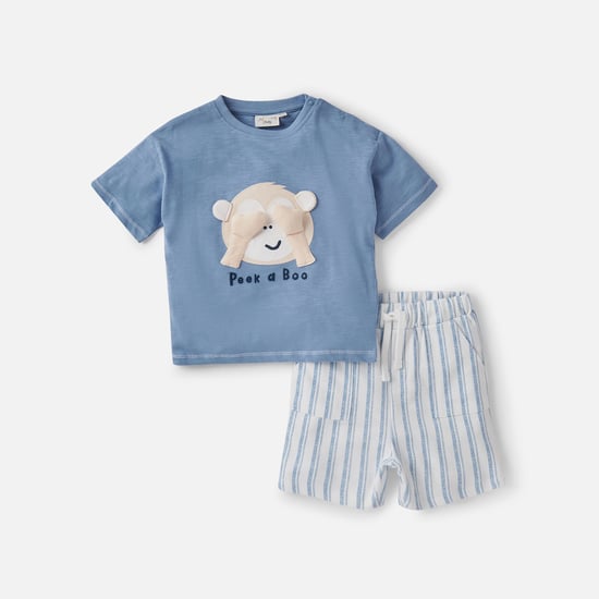 Juniors Applique Detail T-shirt and Striped Shorts Set