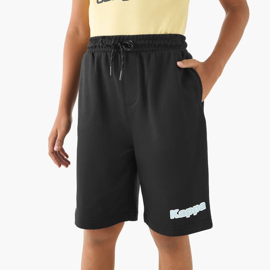 Kappa Logo Print Shorts with Drawstring Closure and Pockets