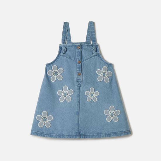 Juniors Floral Embroidered Denim Jumper Dress
