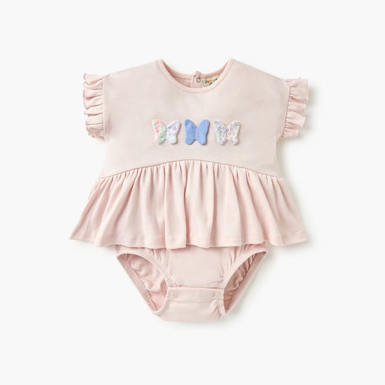 Juniors Butterfly Applique Romper with Ruffle Sleeves