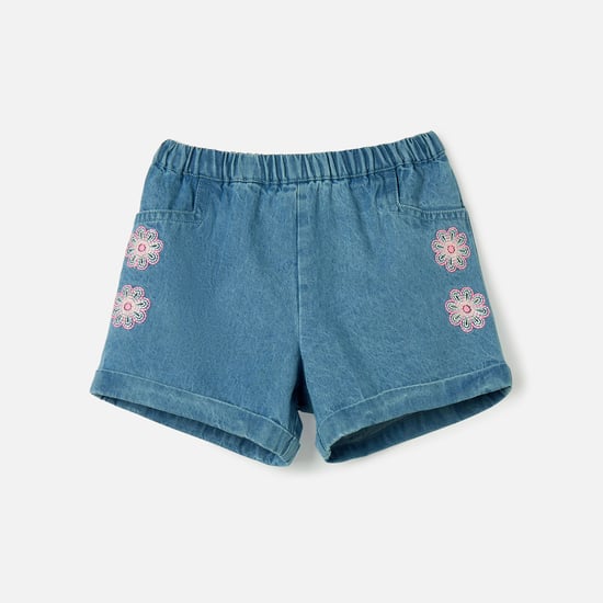 Juniors Girls Floral Embroidered Denim Shorts