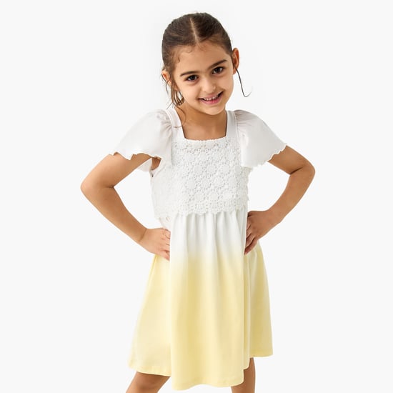 Juniors Lace Detail Dress with Short Sleeves