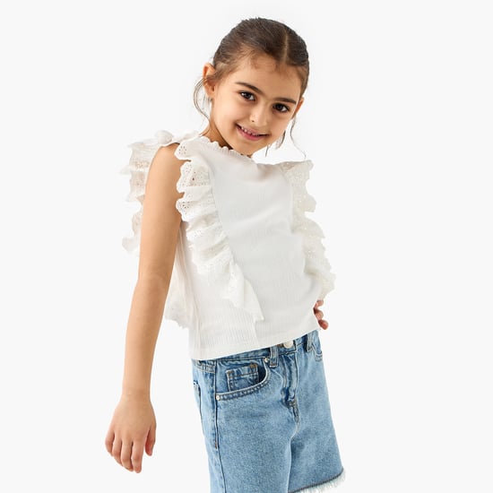 Juniors Schiffili Detail Ruffle Sleeves Top