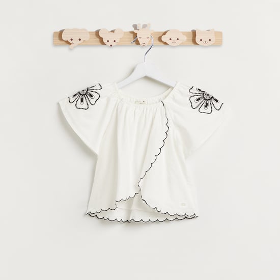 Juniors Embroidered A-Line Top with Short Sleeves