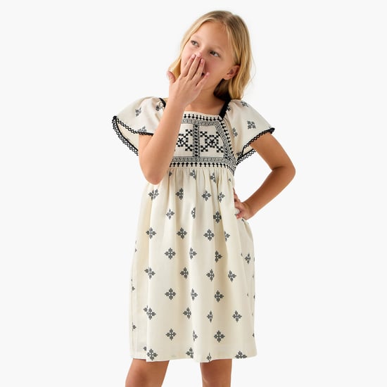 Juniors Eligo All-Over Embroidered Dress with Square Neck