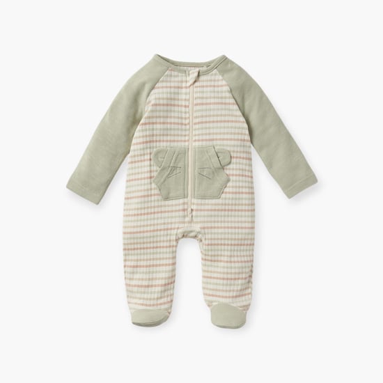 Juniors Striped Closed Foot Sleepsuit with Long Sleeves and Zip Closure