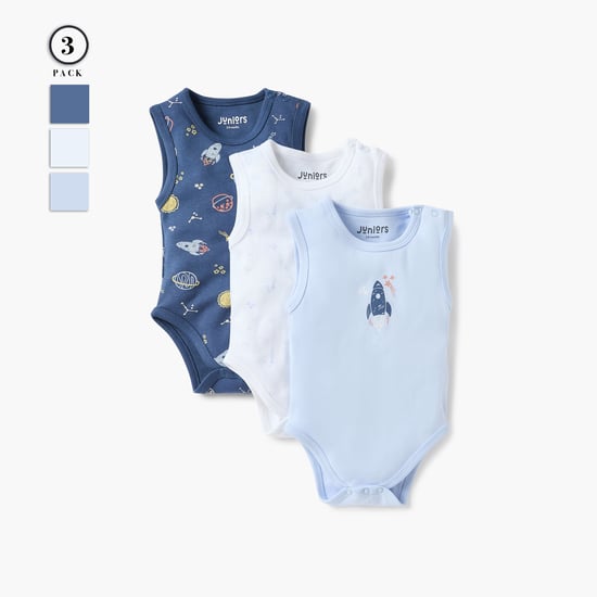 Juniors Space Print Sleeveless Bodysuit with Snap Button Closure - Set of 3