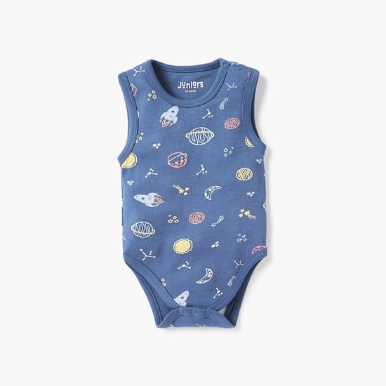 Juniors Space Print Sleeveless Bodysuit with Snap Button Closure - Set of 3