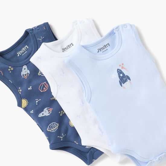 Juniors Space Print Sleeveless Bodysuit with Snap Button Closure - Set of 3