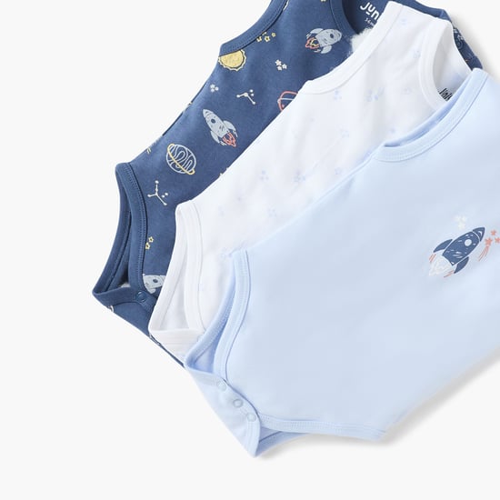 Juniors Space Print Sleeveless Bodysuit with Snap Button Closure - Set of 3