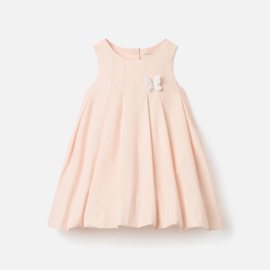 Juniors Butterfly Applique Sleeveless A-line Dress with Pleat Detail