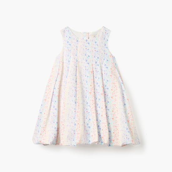 Juniors Floral Print Sleeveless A-line Dress with Pleat Detail