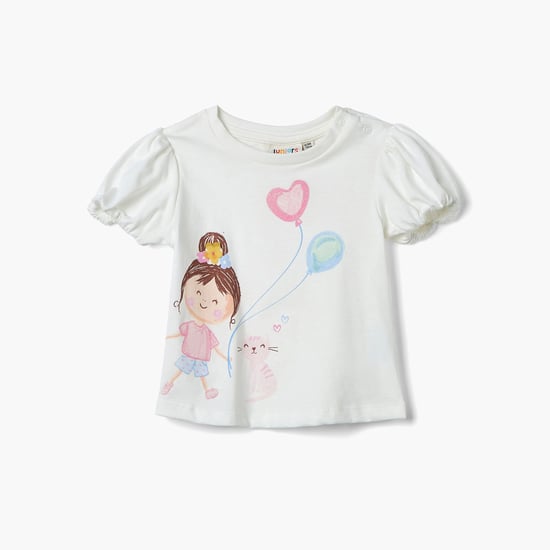 Juniors Printed T-shirt with Balloon Sleeves