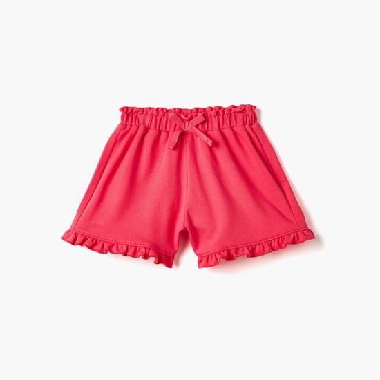 Juniors Solid Shorts with Bow and Ruffle Detail