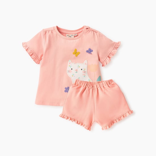 Juniors Cat Applique T-shirt and Solid Shorts Set