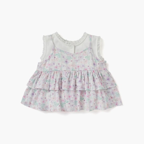 Giggles Floral Print Pinafore and Sleeveless Top Set