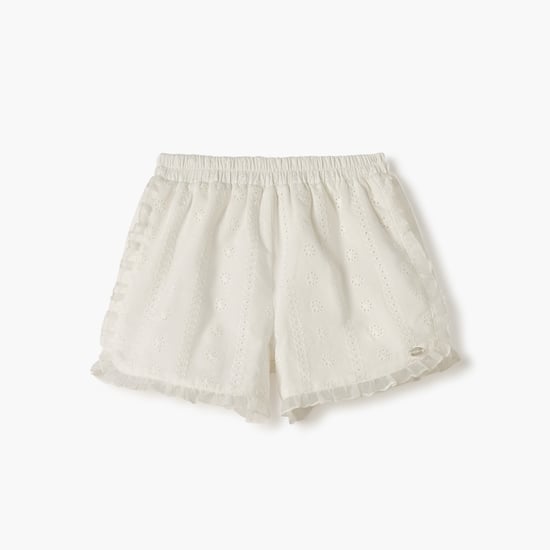 Giggles Schiffli Textured Shorts with Elasticated Waistband
