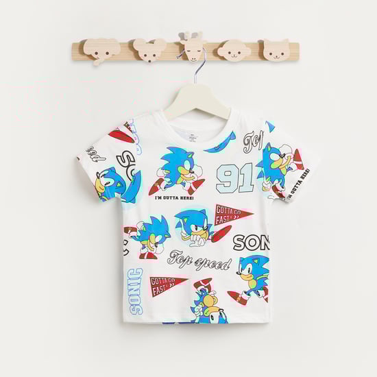 Juniors Sonic Print T-shirt with Short Sleeves