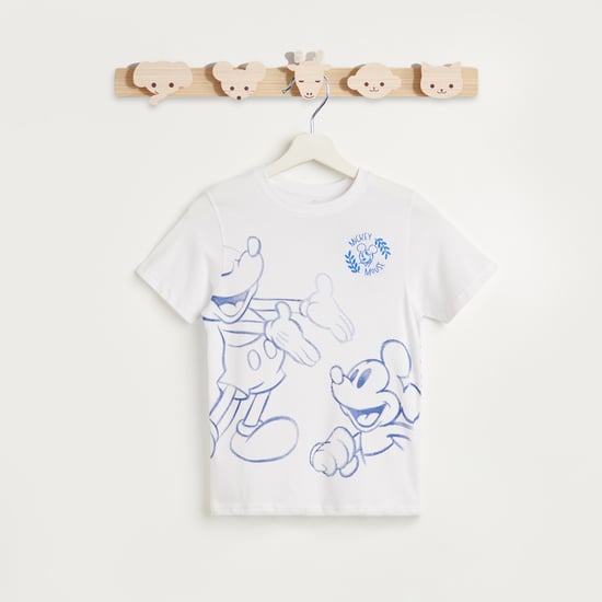 Juniors Mickey Mouse Print T-shirt with Short Sleeves