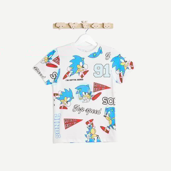Juniors Sonic Print Crew Neck T-shirt with Short Sleeves