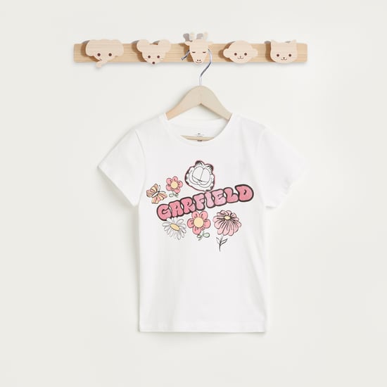 Juniors Garfield Gilitter Print Round Neck T-shirt