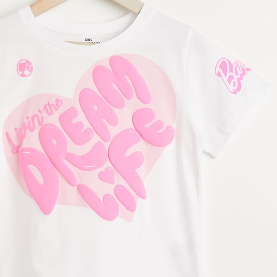 Juniors Barbie Embossed Print T-shirt