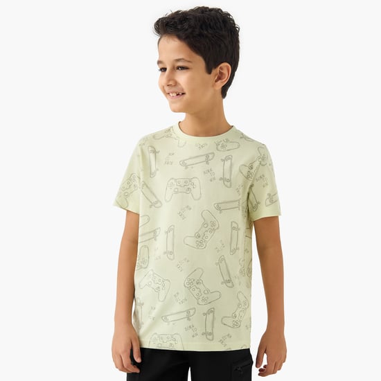 Juniors Gamer Print T-shirt with Short Sleeves