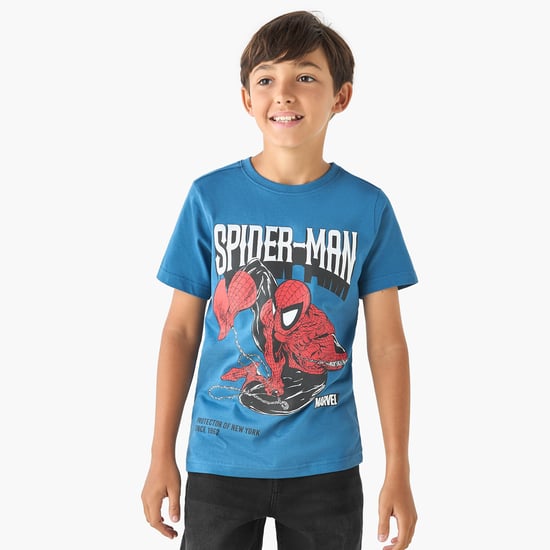 Juniors Spider-Man Print T-shirt with Short Sleeves