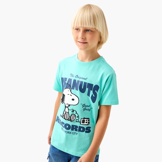 Juniors Peanuts Print T-shirt with Short Sleeves