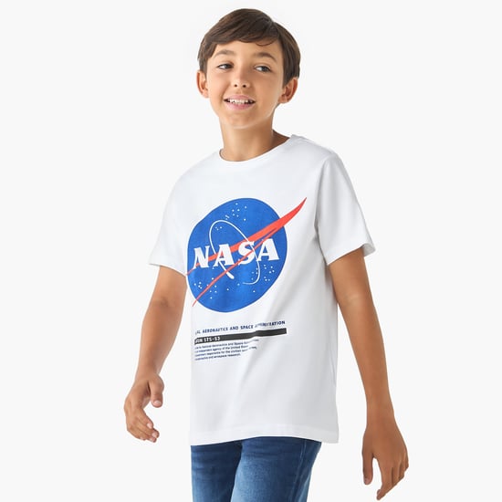 Juniors NASA Printed T-shirt with Crew Neck and Short Sleeves