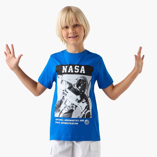 Juniors NASA Graphic Print Crew Neck T-shirt with Short Sleeves