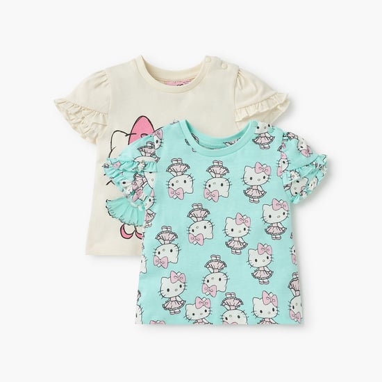 Juniors Sanrio Hello Kitty Print T-shirt with Ruffle Sleeves - Set of 2