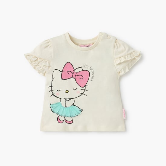 Juniors Sanrio Hello Kitty Print T-shirt with Ruffle Sleeves - Set of 2