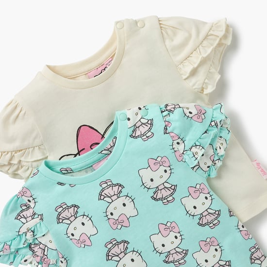 Juniors Sanrio Hello Kitty Print T-shirt with Ruffle Sleeves - Set of 2