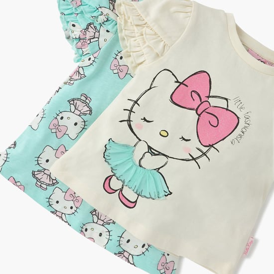 Juniors Sanrio Hello Kitty Print T-shirt with Ruffle Sleeves - Set of 2