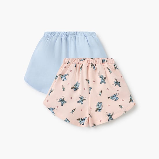 Juniors Stitch Print Shorts with Drawstring Closure - Set of 2