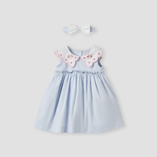 Juniors Embroidered Collar A-line Dress with Headband