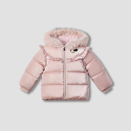 Minnie Mouse Applique Hooded Heavy Jacket with Long Sleeves
